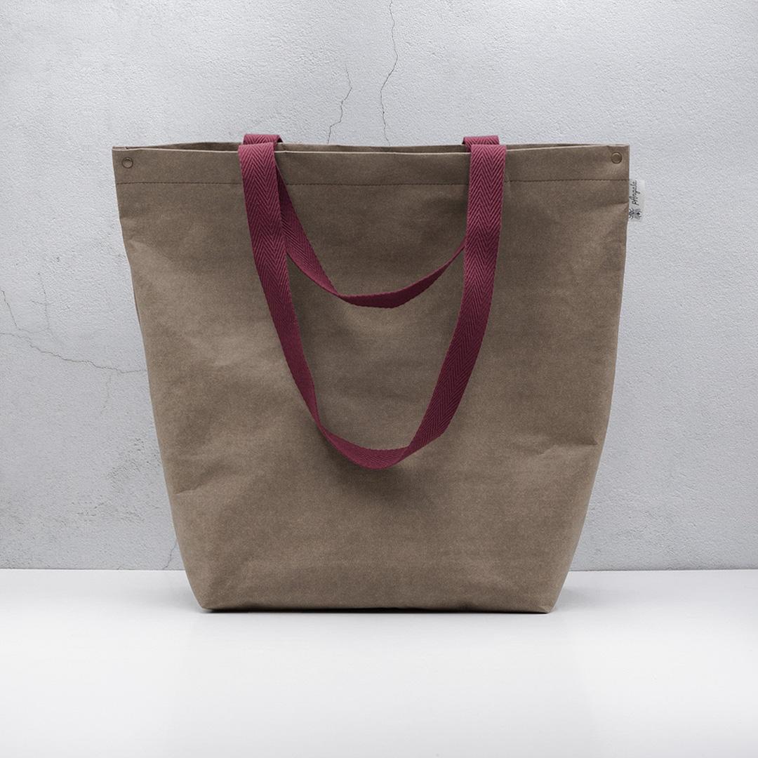 bolso muy grande marrón ligero asas cortas largas granate dia mercado